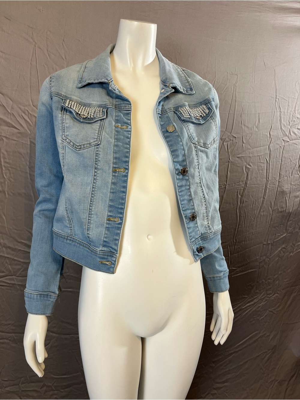 Crystal-Trim Light Blue Denim Jacket - Women's Jean Jacket